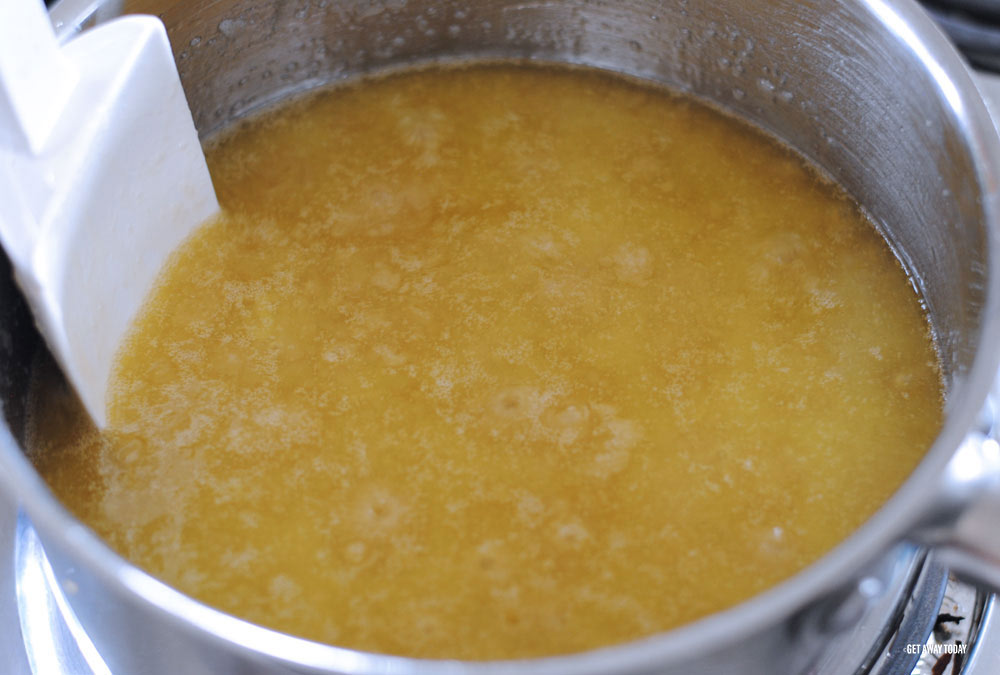 melted butter and sugar in pot