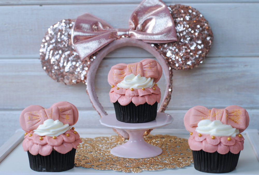 Rose Gold Minnie Ear Cupcakes Three