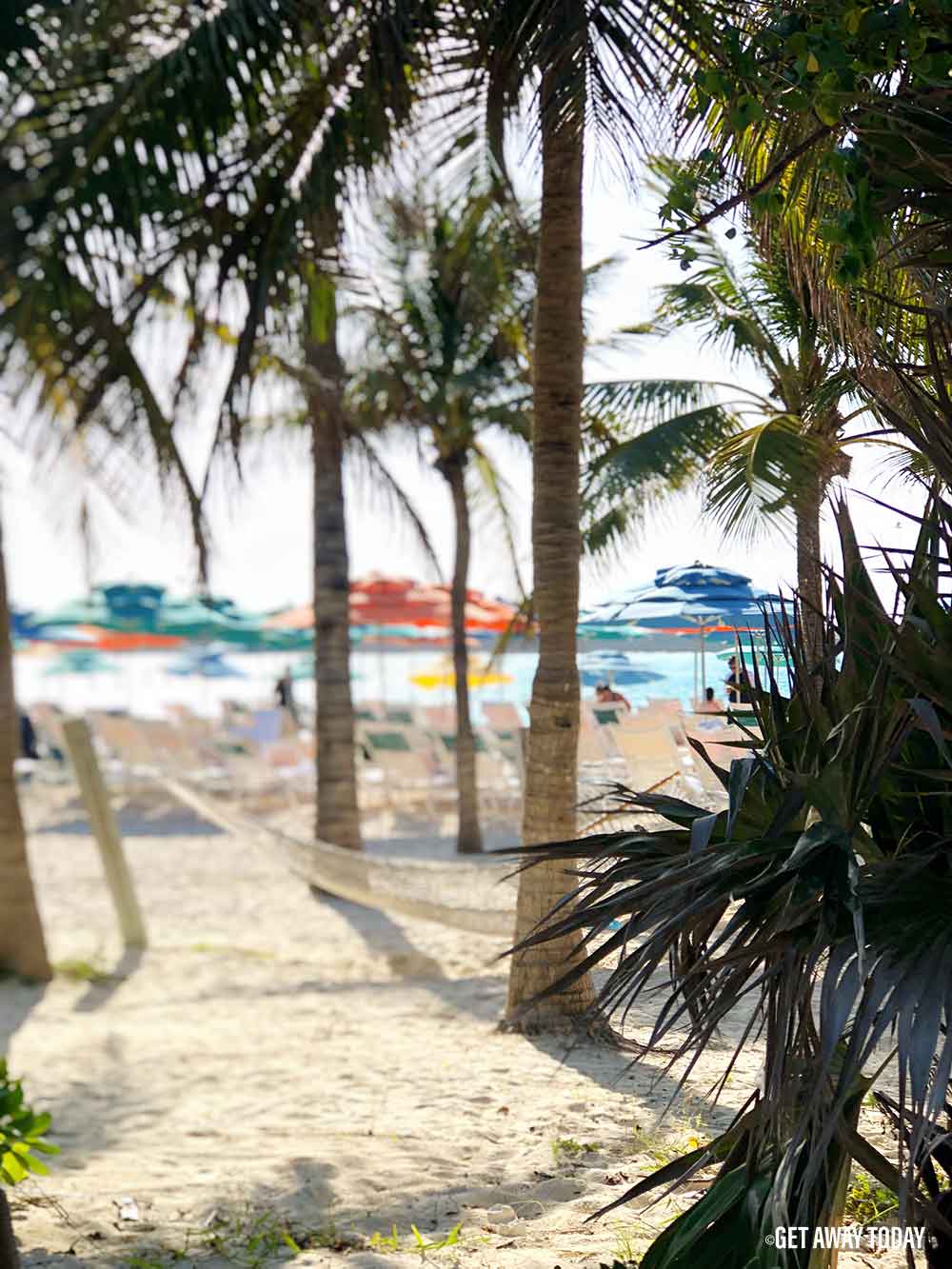 Castaway Cay colorful umbrellas on beach