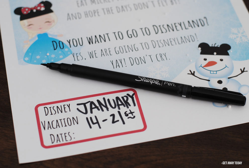 frozen inspired vacation reveal date on note