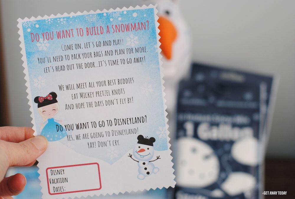 different view of frozen inspired vacation reveal note