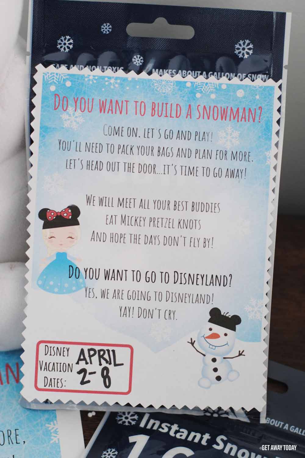frozen inspired surprise vacation reveal note