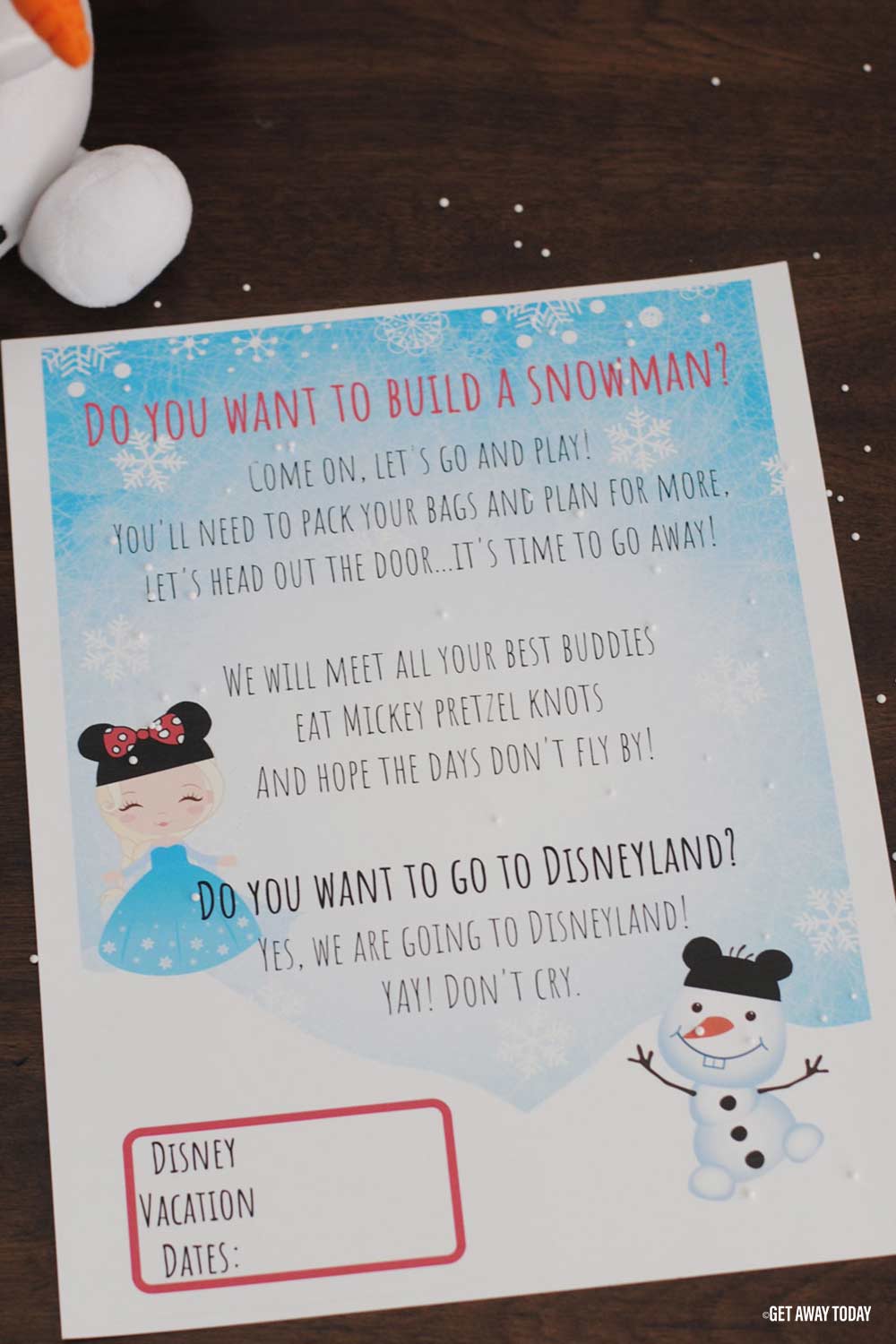 frozen inspired vacation reveal printable
