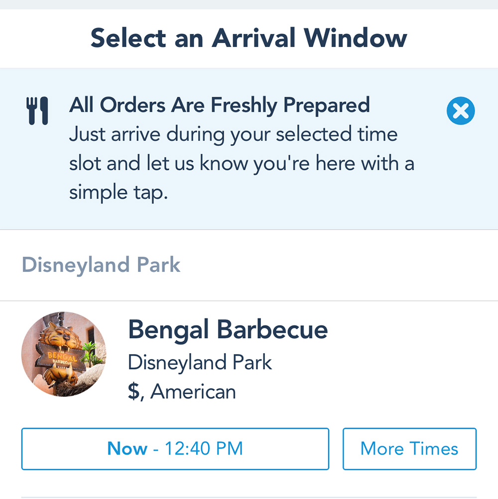 Mobile Ordering at Disneyland Arrival Time