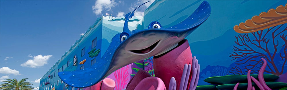 Surviving Disney World with Babies Art of Animation Resort with sea life on building