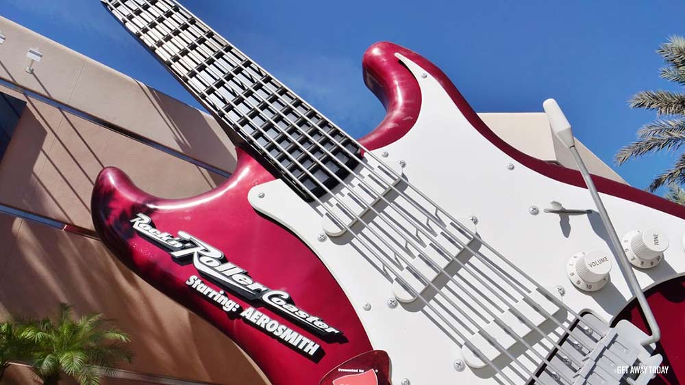 Surviving Disney World with Babies Rock n Roller Coaster big guitar sign