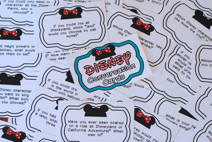 Got a road trip coming up? Then print these free Disney conversation cards as part of your plan to keep the kids entertained on the drive! Get all the info at www.orsoshesays.com.