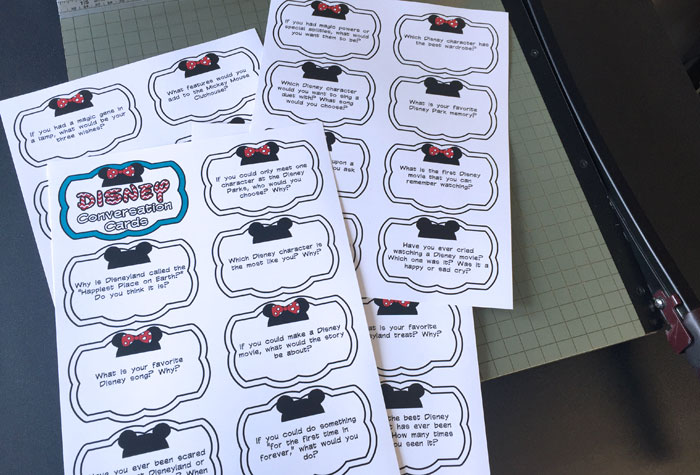 Got a road trip coming up? Then print these free Disney conversation cards as part of your plan to keep the kids entertained on the drive! Get all the info at www.orsoshesays.com.