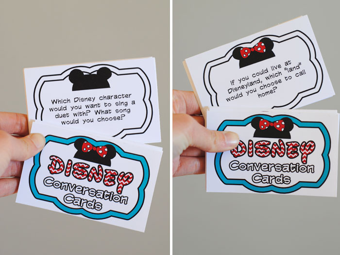 Got a road trip coming up? Then print these free Disney conversation cards as part of your plan to keep the kids entertained on the drive! Get all the info at www.orsoshesays.com.