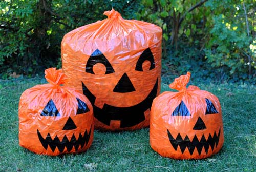 Set of 8 2 Large and 6 Small FUNPENY 8 Pack Halloween Pumpkin Leaf Bags Jack O Lantern Fall Trash Leaf Lawn Bags for Leaves Decorations Outdoor Yard Garden Decor 