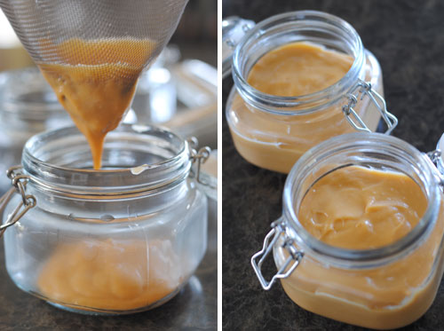 Straining butterbeer potted cream